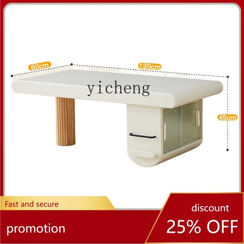 

CZ Solid Wood Tea Rectangular Mobile Small Tea Table Living Room Home Balcony Small Apartment Coffee Table Short Table