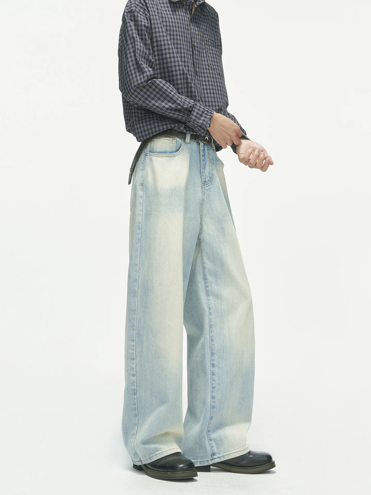 Gradual Washed American Style Men's Jeans Straight Leg Commuter Long Trousers Comfortable Fit Casual Cotton Denim Pants