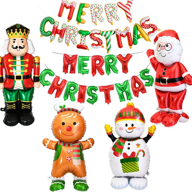

1pc Large 4D Gingerbread Man Santa Claus Standing Balloons Xmas Party Decoration Nutcracker Snowman Merry Christmas Foil Balloon