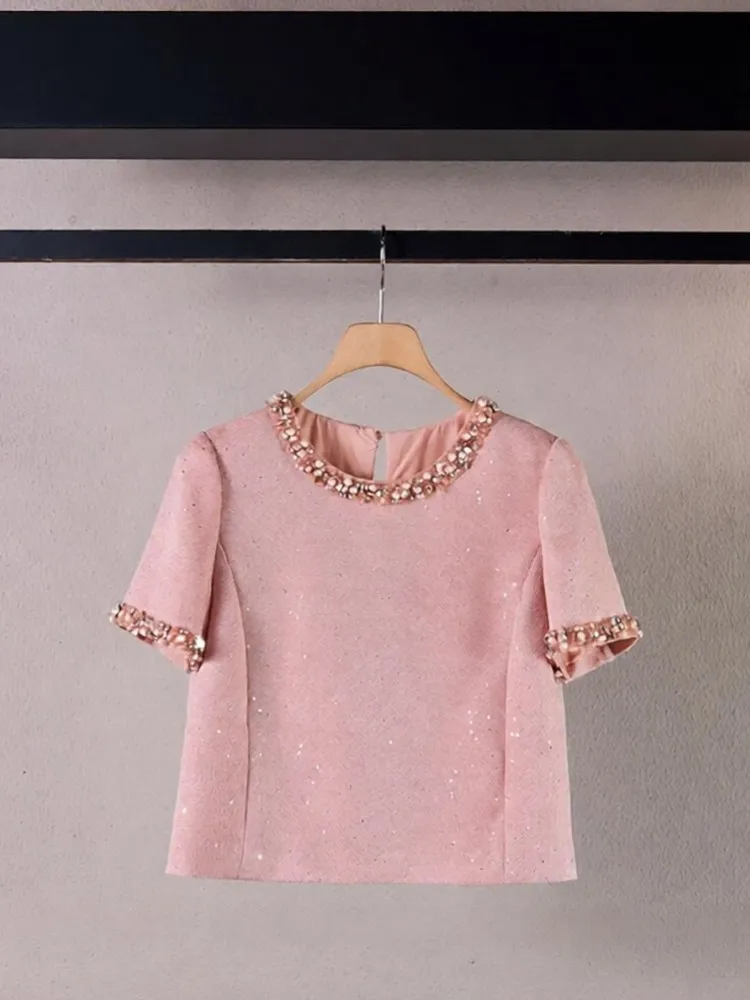 Summer Elegant Women Pullover O-Neck Short Sleeve Shirt Wide Leg Pants Outfits Two Piece Set Work Office Lady Matching Suit Sets