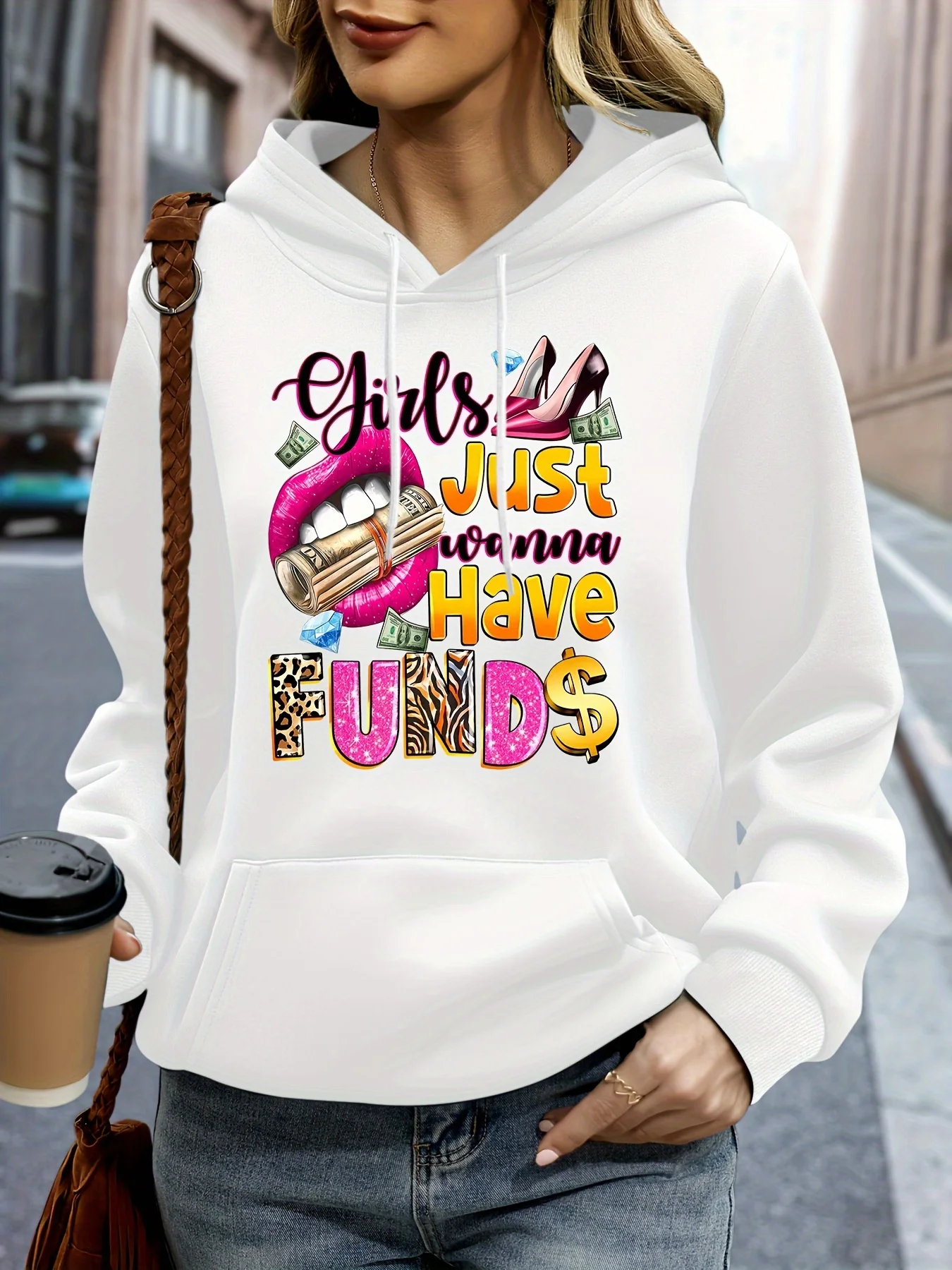 Sudadera con capucha de manga larga de gamuza con estampado de letras PERFECTLY informal cálida y holgada de otoño e invierno para mujer