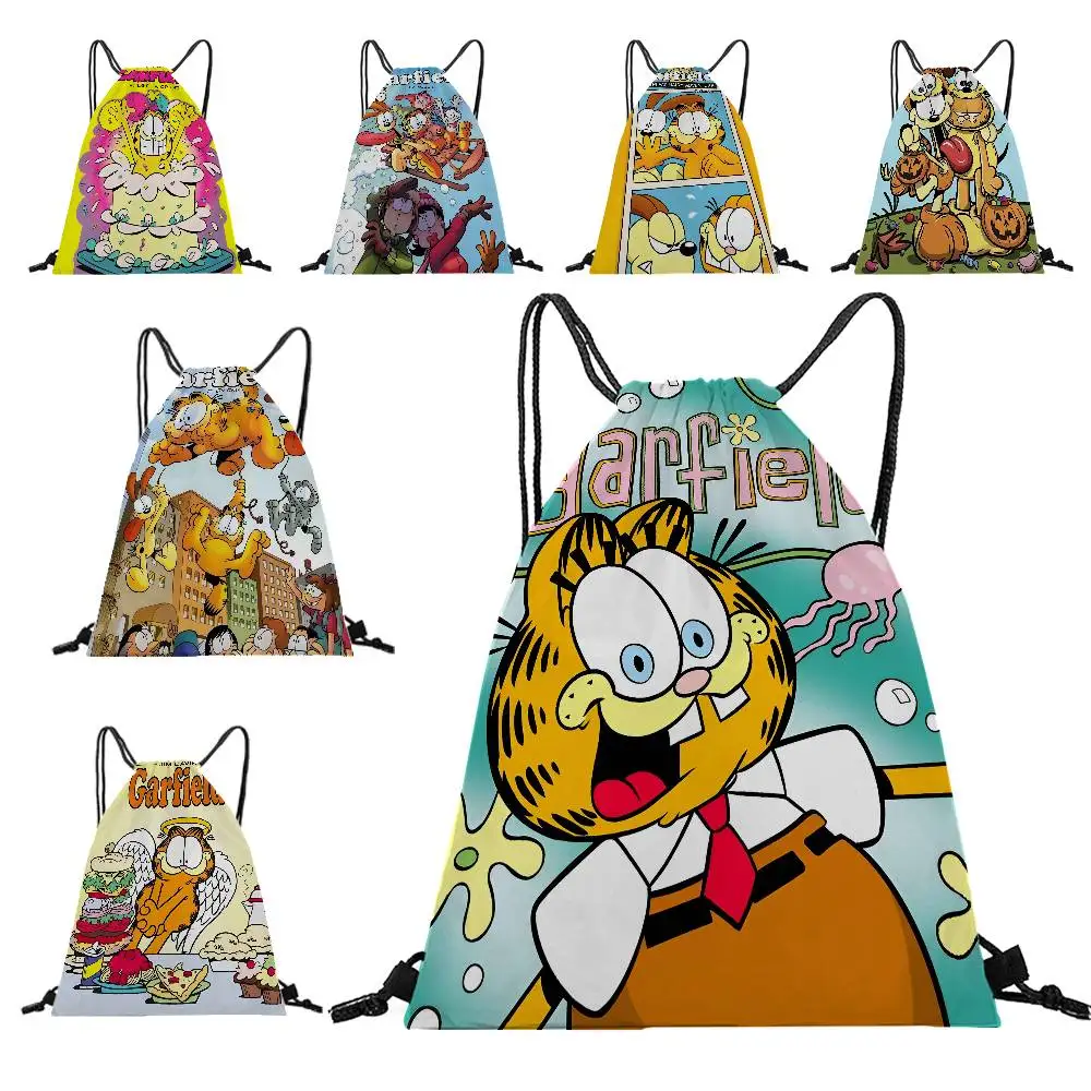 Anime G-Garfields Cat Cartoon Drawstring Bags Sports Backpack Gym Sackpack String Bag for Yoga