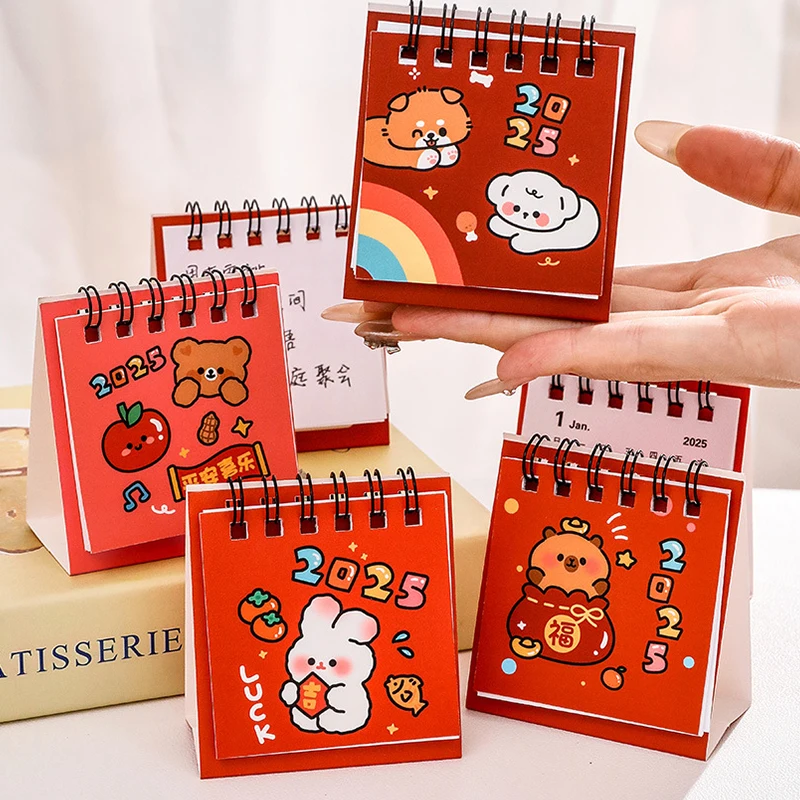 New Year Cartoon Desk Calendar Mini Self-Discipline Punch Card Calendar Cute Spring Festival Desktop Decoration Arrangement