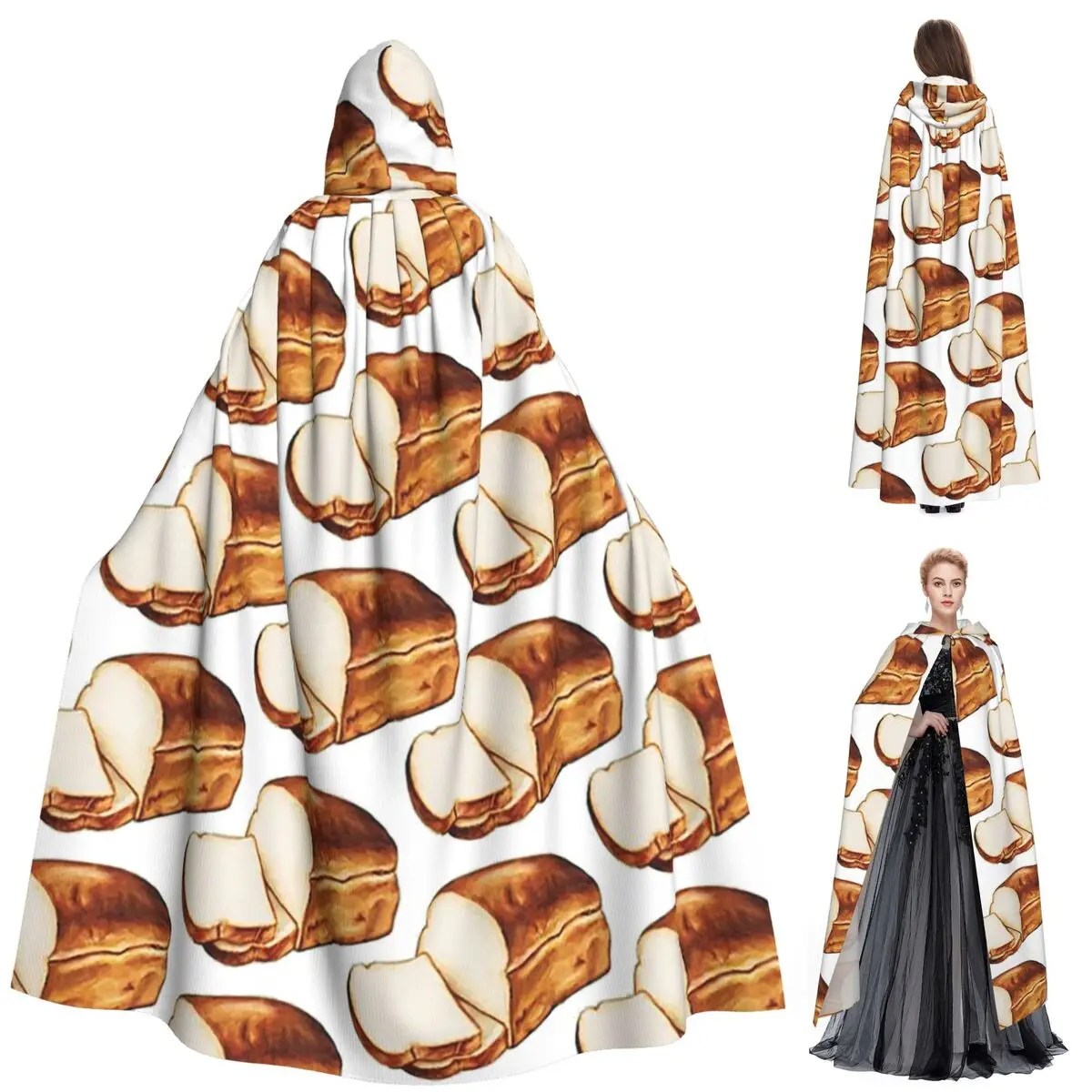 

Длинный плащ с капюшоном и рисунком хлеба, средневековый костюм ведьмы, накидка для косплея, пальто на Хэллоуин для взрослых, унисекс