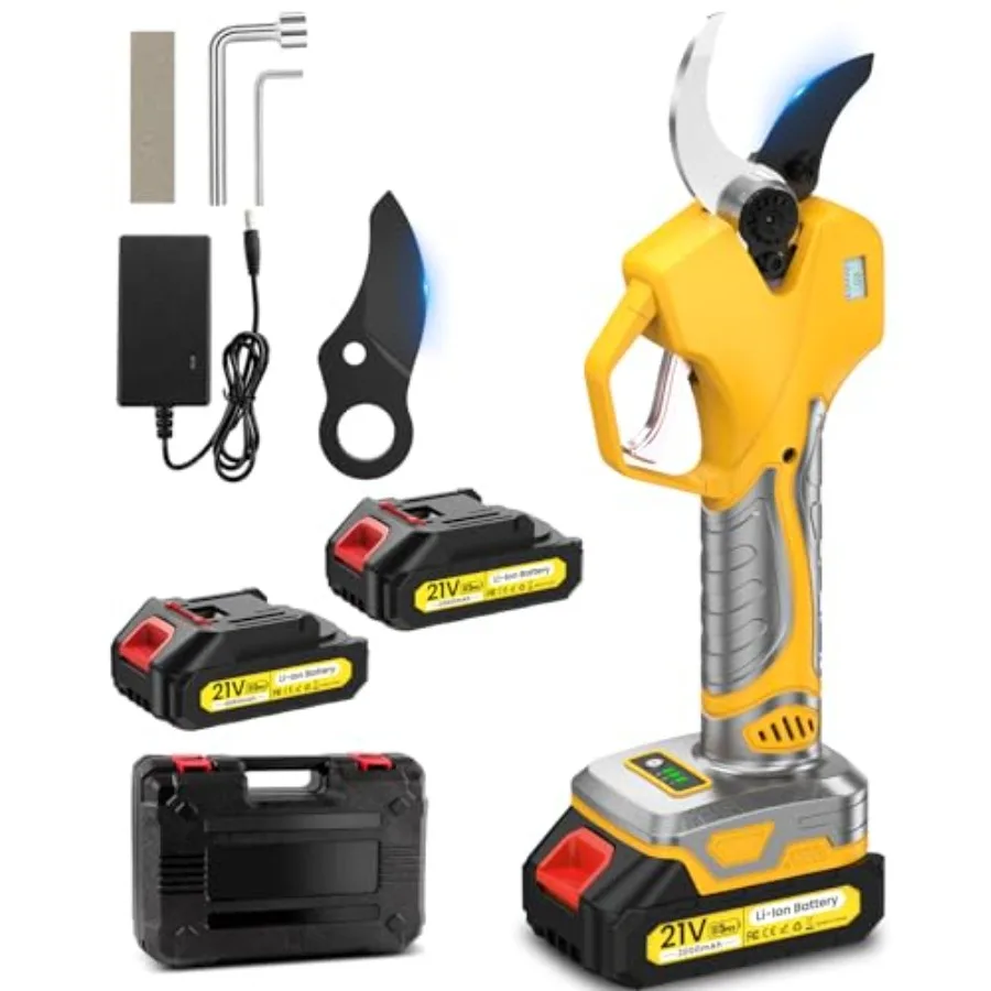 

Электрические секаторы-ножницы 1.5-2 дюйма (50 мм), 2 аккумулятора по 2000 мАч, 21В, профессиональные беспроводные секаторы с ЖК-дисплеем, 1000 Вт