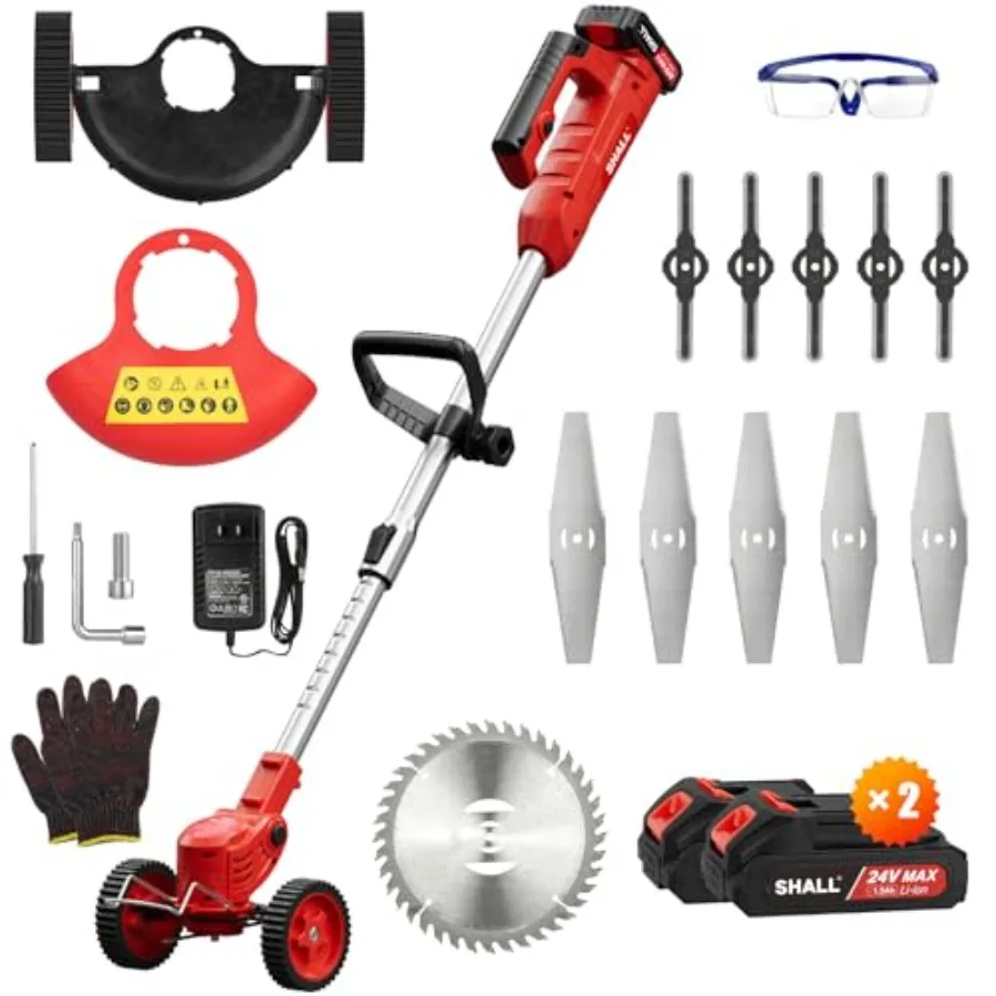 

24V Cordless Weed Wacker 3in1 Electric Weed Eater Grass String Trimmer Edger Telescopic Brush Cutter 2 x 1.5Ah Battery Powered