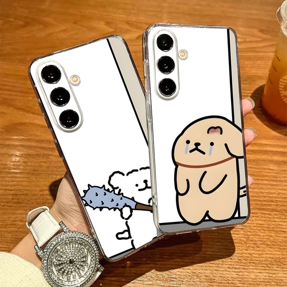 Puppy Maltese Lovers Couple Phone Case For Samsung S26 S25 S24 Ultra S23 Fe S22 S20 S21 Plus Plus 5G Fe Transparent Cover
