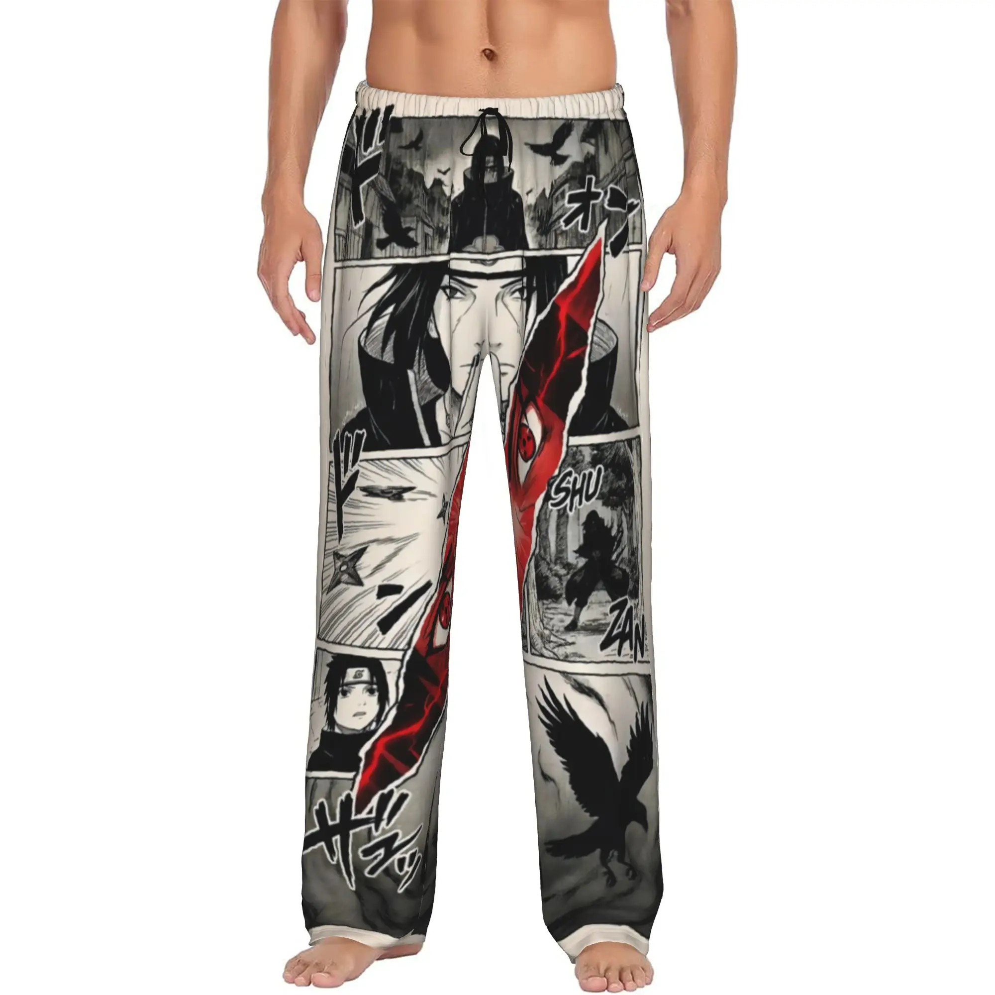 Pantalon de pyjama personnalisé pour homme avec imprimé collage manga Crimson Eye Awakening, vêtements de nuit avec poches