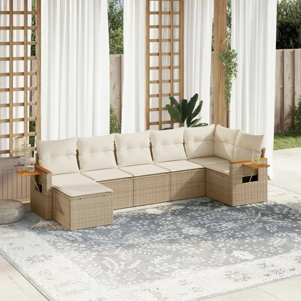

Modern Beige Cream Outdoor Garden Sofa Set Comfortable Rattan Lounge Chairs with Cushions Stylish Living Room Furniture