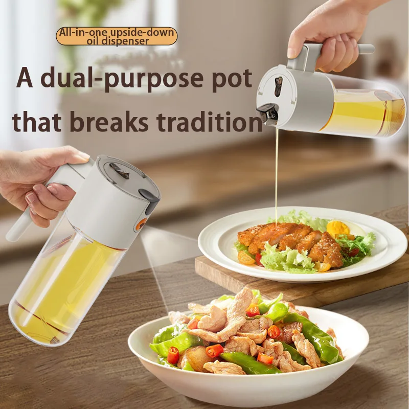 Spray Oil Dispenser, Dual‑Use Oil Bottle, Glass Kitchen Soy Sauce Bottle, Home‑Sealed, Large‑Capacity Atomization