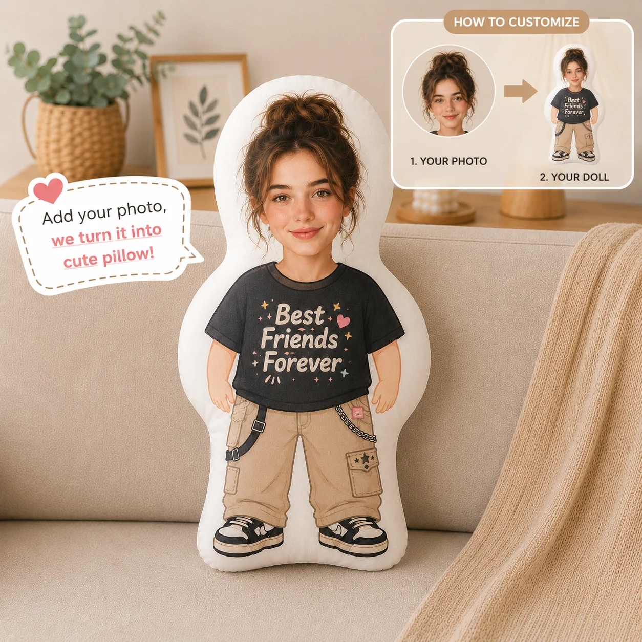 Customized Photo Face Throw Pillow 