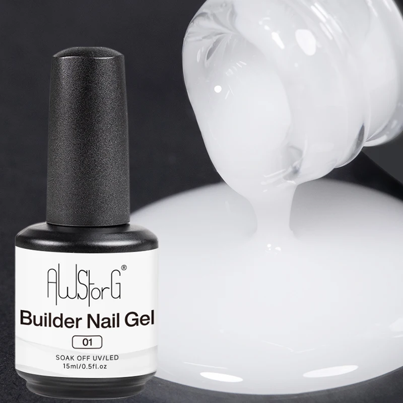 Awstorg 15ml gel de unha branco leitoso em uma garrafa semi permanente uv/led prolongamento rápido verniz gel arte de unha manicure