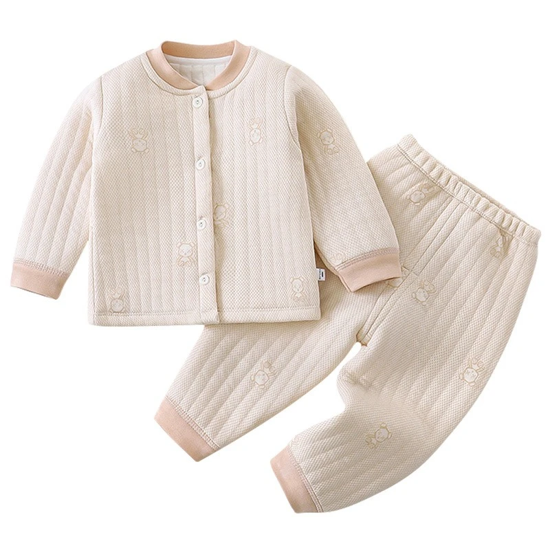 Unisex Baby Fall & Winter Cotton Thickened Set Cute Animal Print Cardigan Top & Pants Halloween Warm Outfit for Boys & Girls