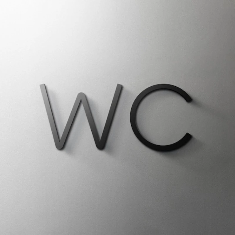 WC Toilet Bathroom Sign Symbol Text - 3mm Acrylic Restroom, Salon, 3D, Minimal, Restaurant, Hotel Door Sign - Self Adhesive