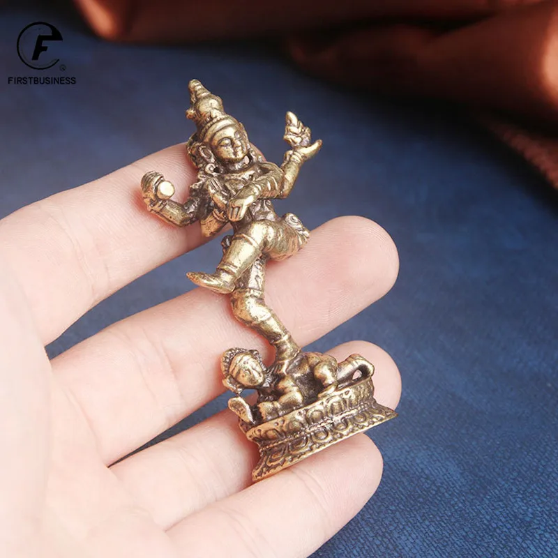 Brass Nepalese Tibetan Buddhism Four-armed Buddha Statue Desktop Ornament Retro Home Decoration Crafts Religion Worship Figurine
