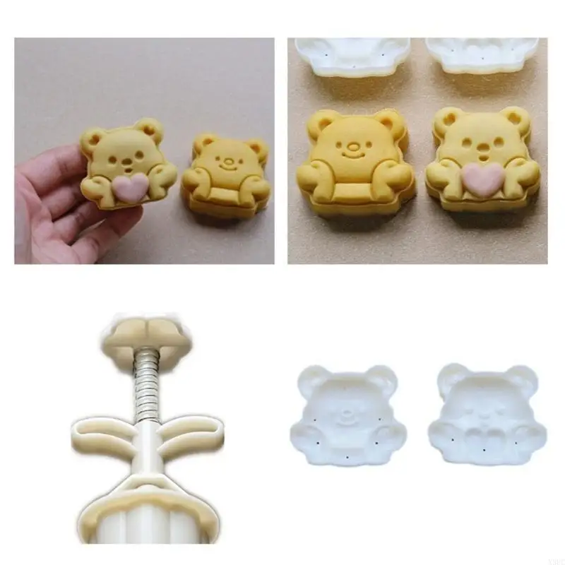 Hand Pressure Moon Cake Molds Heart Bear Cookie Stamps Moon Cake Maker MidAutumn Festival Cookie Pastry Tool X3UC