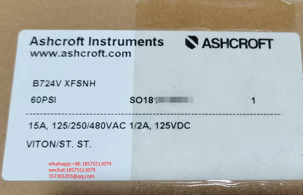 Interruptor de presión para ASHCROFT B724V XFSNH, 60psi, nuevo, 1 pieza