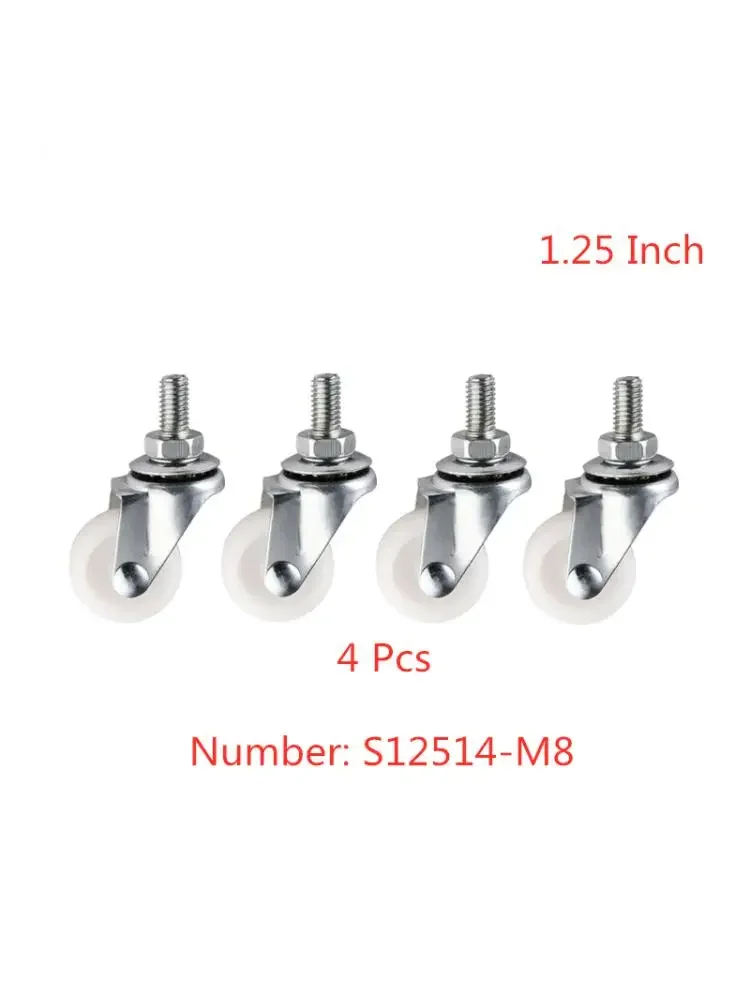 

4 Pcs/Lot Casters 1.25 Inch White PP Screw Universal Wheel M8 * 15 Tooth Nylon Movable Caster Wear Resistant Flower Rack