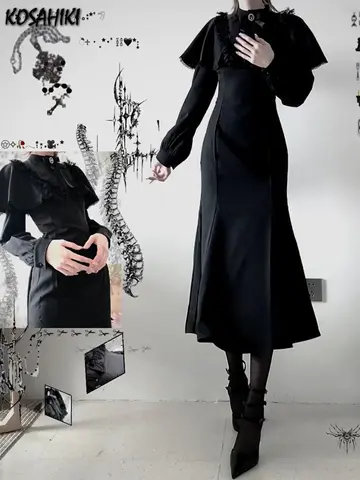 streetwear zwarte vintage kant patchwork jurken grunge y2k esthetische geplooide vestidos gothic harajuku vrouw bodycon strikjurk