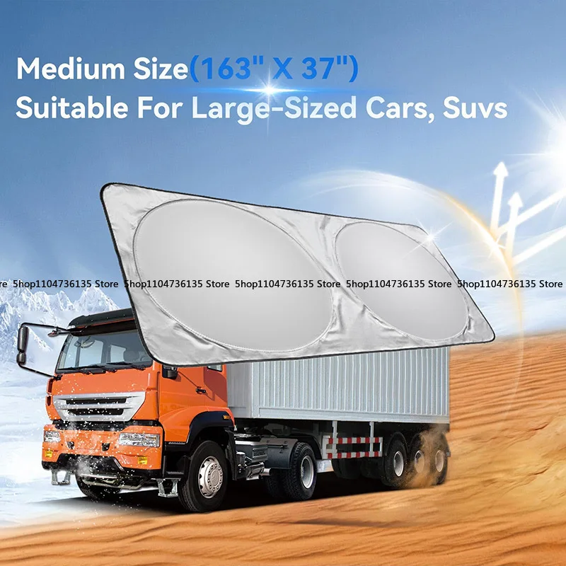 Truck Front Shade, Four Circles of Extended Full Window Coverage, Thickened 240T Silver-coated Sun Protection  Heat Insulation