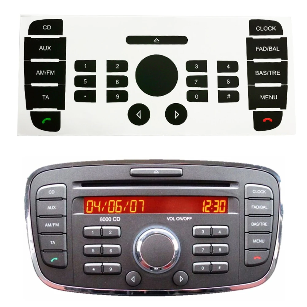 Juego de pegatinas de reparación de botones de coche para Radio CD 6000, pegatinas de repuesto para botón de Audio Ford Mondeo