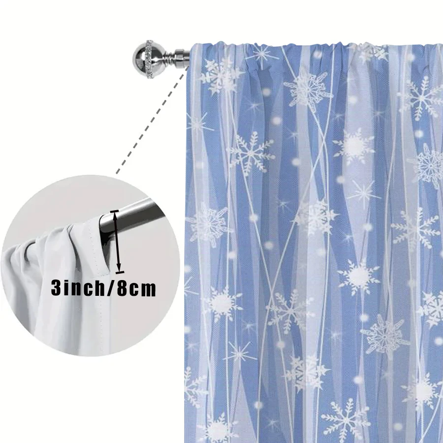 2PCS Light Blue Snowflake Curtains, Wave Pattern Winter Christmas Holiday Window Drapes for Bedroom Living Room Decor