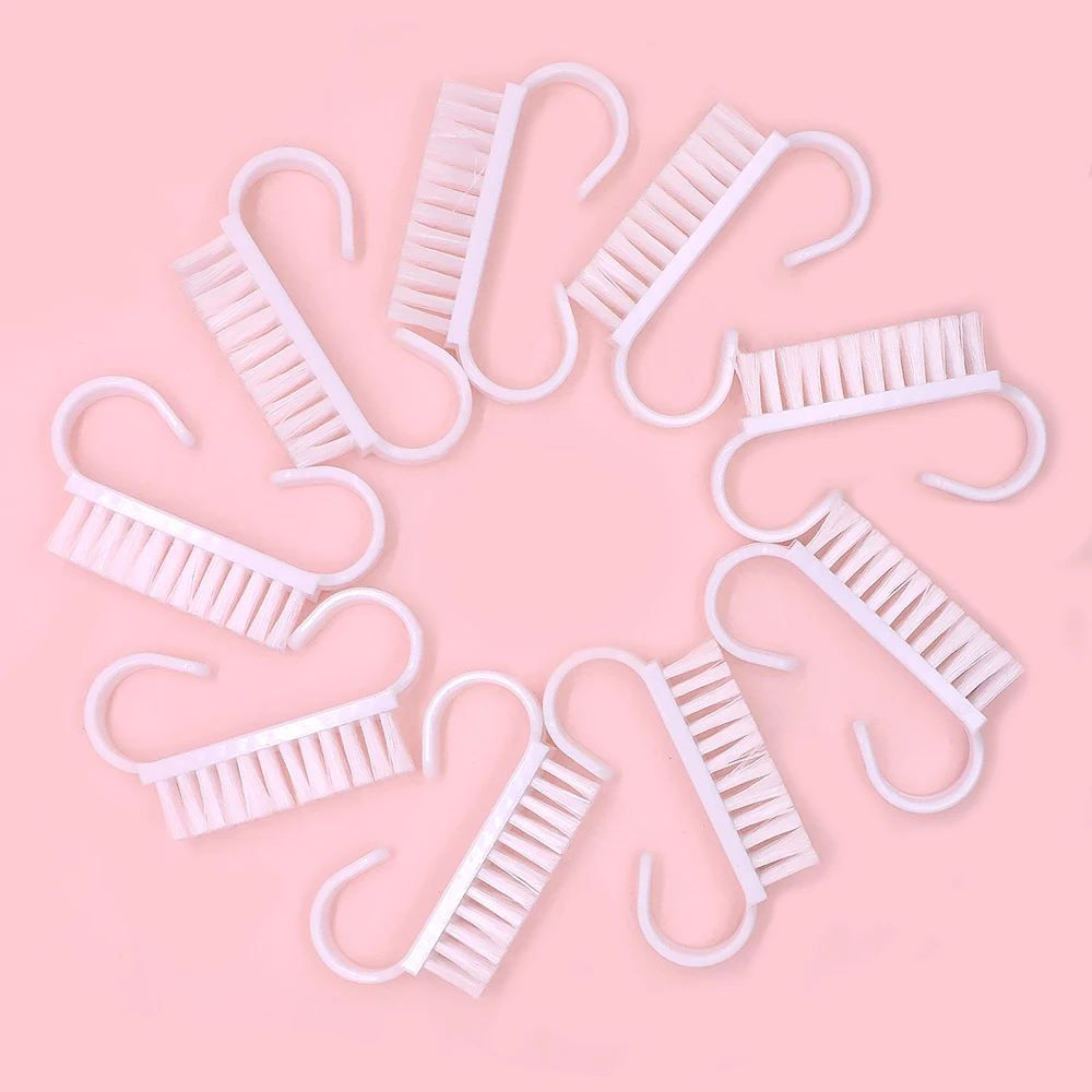 10 pçs branco pequeno ângulo lidar com escova de unhas limpeza em pó remover poeira manicure suprimentos acrílico escova da arte do prego acessórios do prego