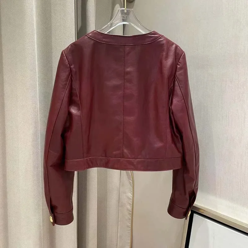 High-Grade Sheepskin All Vegetable Tanned Women Coat Spring 2024 New Arrival Short Length Clothes Short Length Red Color