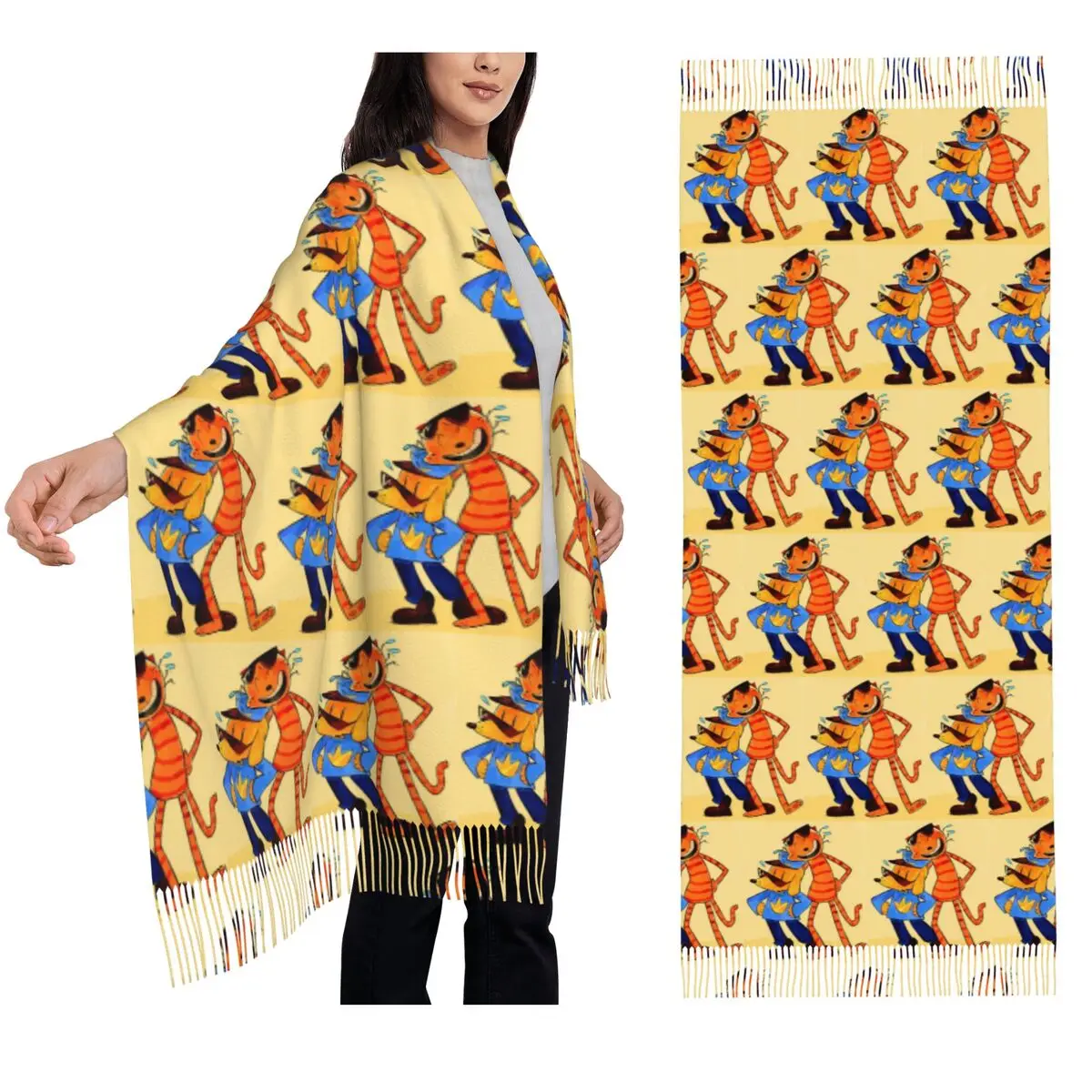 

Dog Man Lil Petey And Big Petey Fan Art Scarf Tassel Scarves Women Soft Warm Shawls and Wraps Long Fall Winter Shawl Wrap
