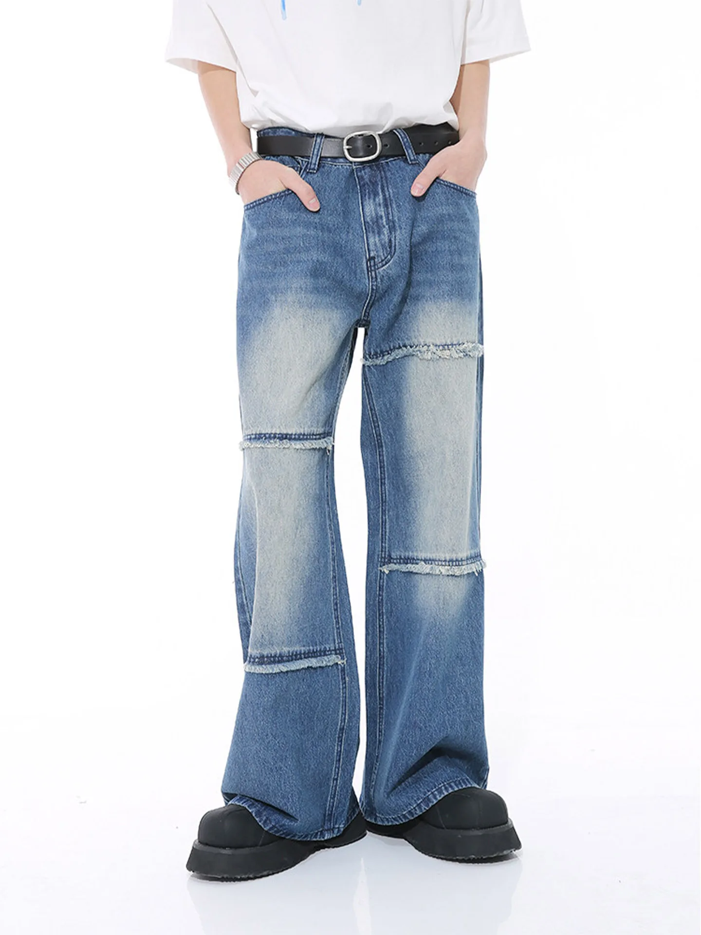 Calça Jeans Unissex Bradbury American High Street com Barra Desfiada, Corte Reto Solto, Cintura Média, Perna Larga, Casual, A...