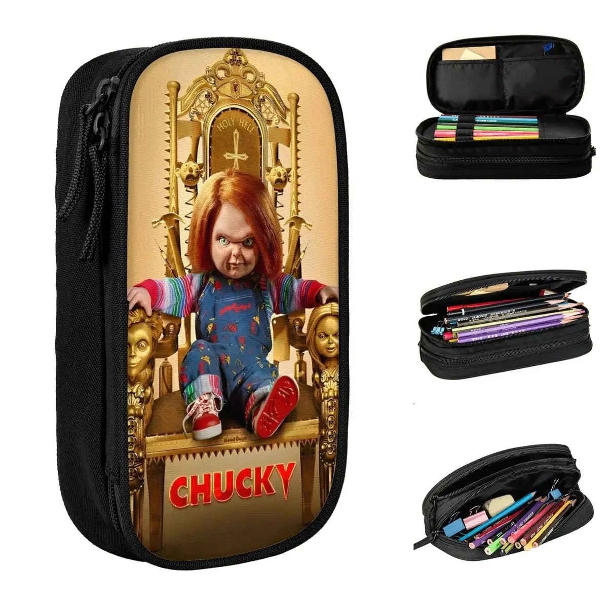 

Chucky Horror Movie Character Pencil Cases Creative Pen Bag Student Big Capacity Office Cosmetic Pencilcases