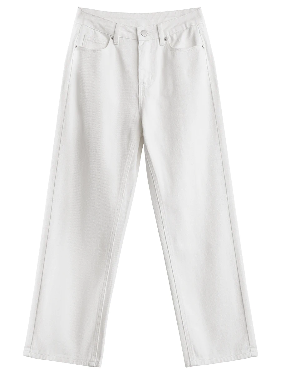 شيك فين النساء السراويل البيضاء ضئيلة عالية الخصر القطن مستقيم الساق عادية سليم الساق الجينز فتاة بنطلون ربيع الخريف 2025 #5