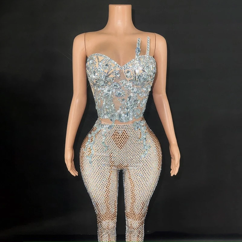 Tenue de danse de fête pour femme, haut et pantalon en biscuits complets, costume sexy en tricot, vêtements de réunion de scène, bar Dj Ds, XS9127