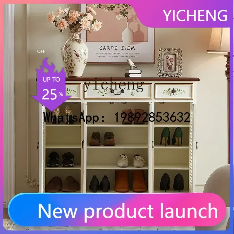 

G1 American painted shoe cabinet household door living room solid wood retro home entrance large-capacity