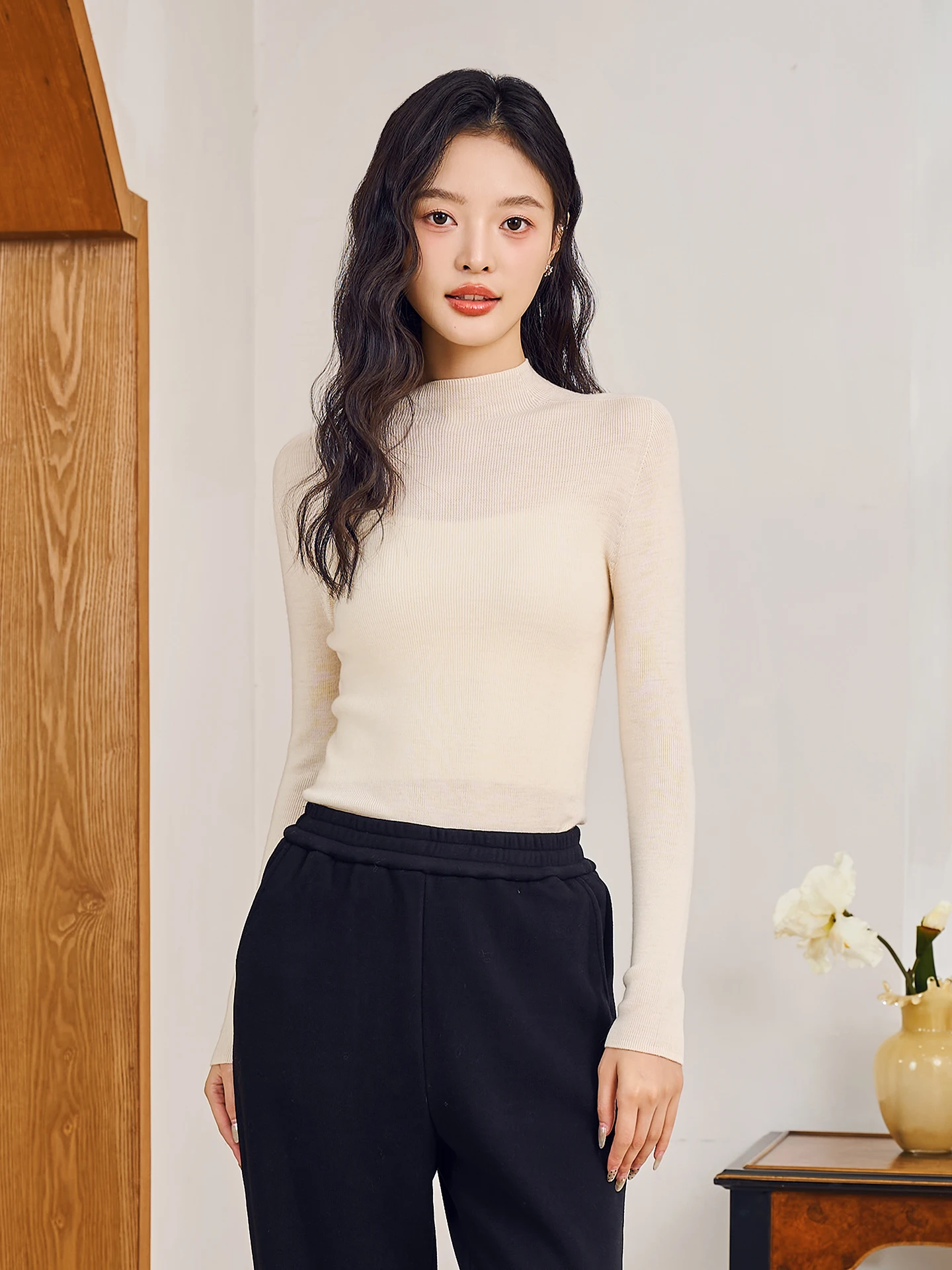 

Fay-Fayee 00% Wool Knitted Sweater Women's Winter New Soft Skin-friendly Simple Slim-fit f-high Round-ne Top