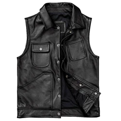 New Arrivals Cowhide Men Vest Coat Genuine Leather Waistcoat For Man European Brand Dress Suit Vest Weskit Muti Pocket Tank Tops