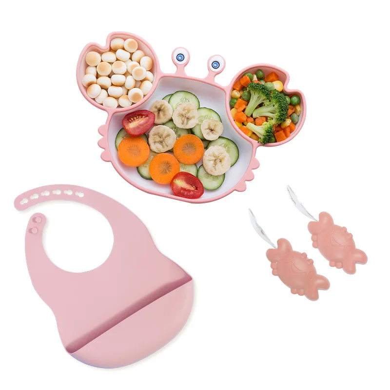 

Kids Silicone Dishes Children's Bib Tableware Plate Baby Non-slip Feeding Bowl BPA Free Kids Dinner Plate Baby Accessories