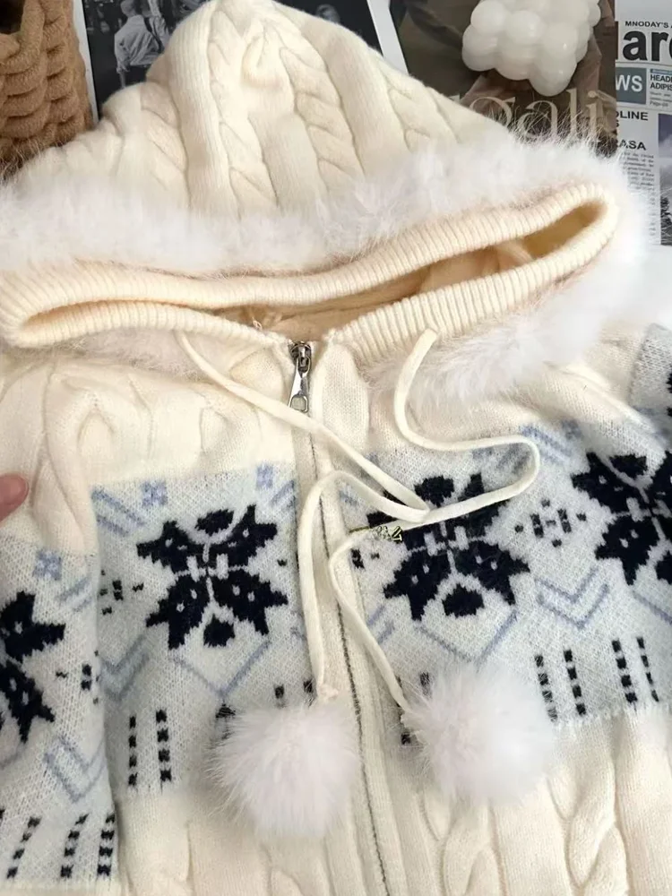 

Retro American Knitted Cardigan Hooded Jaet Men Women Lazy Sle Fair Isle Sweater Trendy Winter Outerwear Breathable