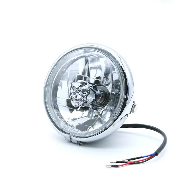 High/Low Beam Retro Skull Light Bulb Side Mount Headlight For Harley Honda VN CB