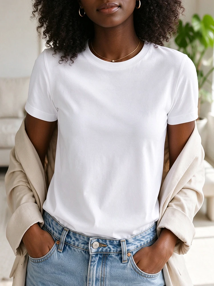 Minimalist Women Solid Crew Neck T-Shirt, Soft Breathable Essential Tee, Capsule Wardrobe Basic Top, Casual Office Lounge Everyday Layering Timeless Minimal Aesthetic Shirt