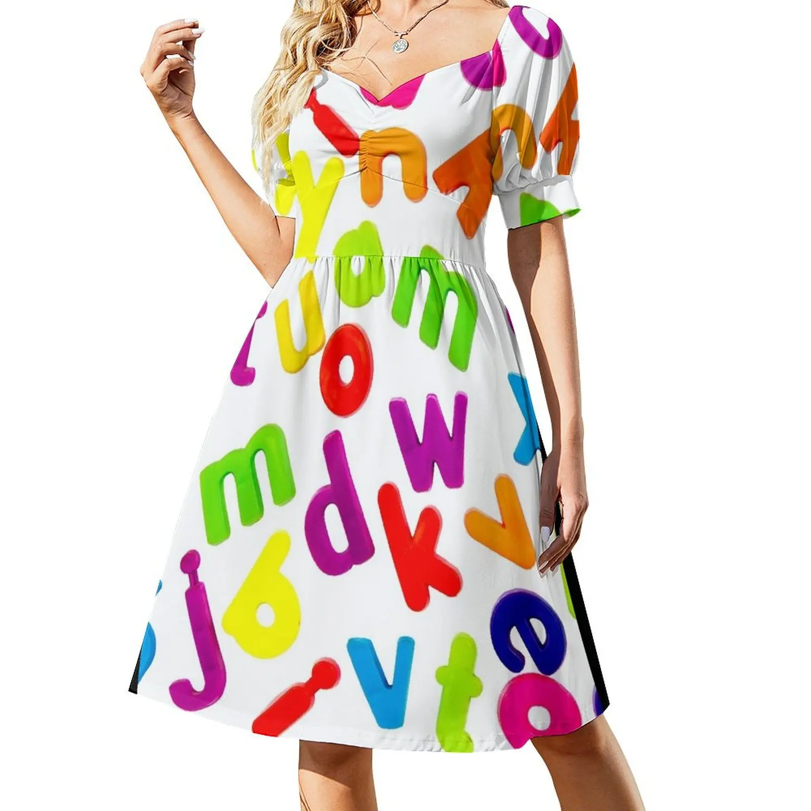 

Jumbled up Multi Coloured Letters Short Sleeved Dress prom clothes Dress