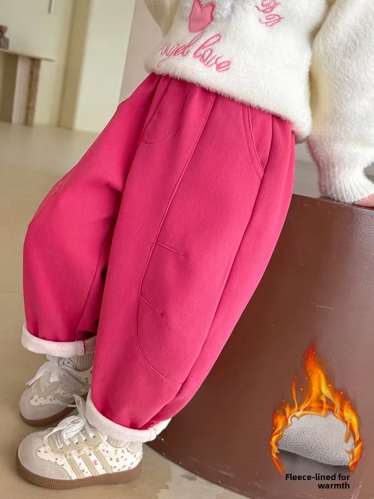 Pantaloni casual adatti per ragazze invernali Pantaloni lunghi a vita alta patchwork foderati in Fce caldi per bambini di età inferiore a 7 anni