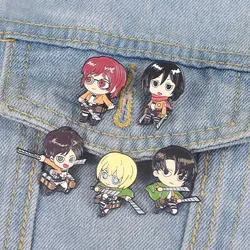 Attack on Titan Chibi Enamel Pins Custom Eren Mikasa Armin Levi Brooches Lapel Badges Cartoon Jewelry Gift for Fans Friends