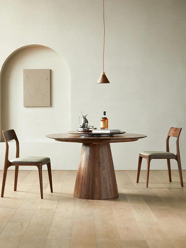 Round Table Household Solid Wood round Dining  Light Luxury Dining  Dining Room Furniture