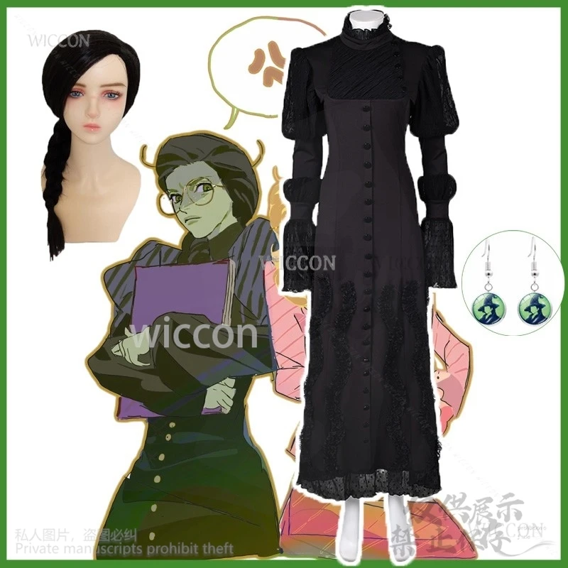 

Elphaba Wicked Cosplay Costume For Girls Woman Goth Lolita Dress Skirt Wigs Cos Witch For Halloween Christmas Party Customized