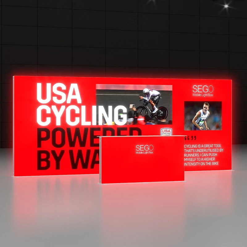 Sistema de pared de cabina de exposición retroiluminada Modular personalizable de 3x6m, pantalla de caja de luz publicitaria emergente portátil de 10x20 pies