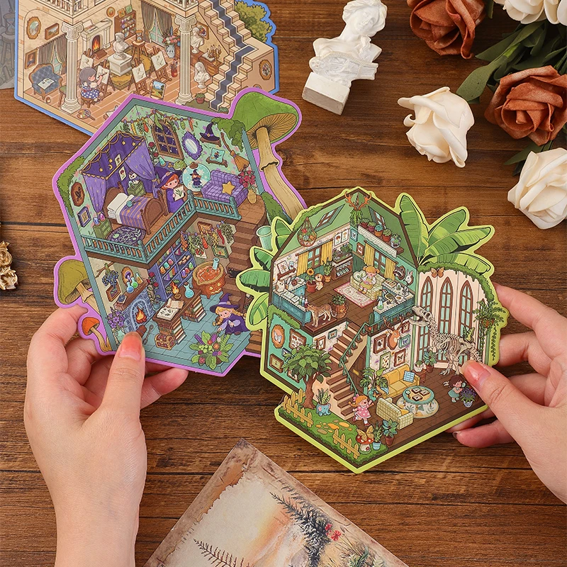 3 قطعة ملصقات المناظر الطبيعية ثلاثية الأبعاد الكرتون مشهد مصغر Diy بها بنفسك المقصورة المشهد التراص ولصق حساب اليد لطيف هدية للطفل الطفل #2