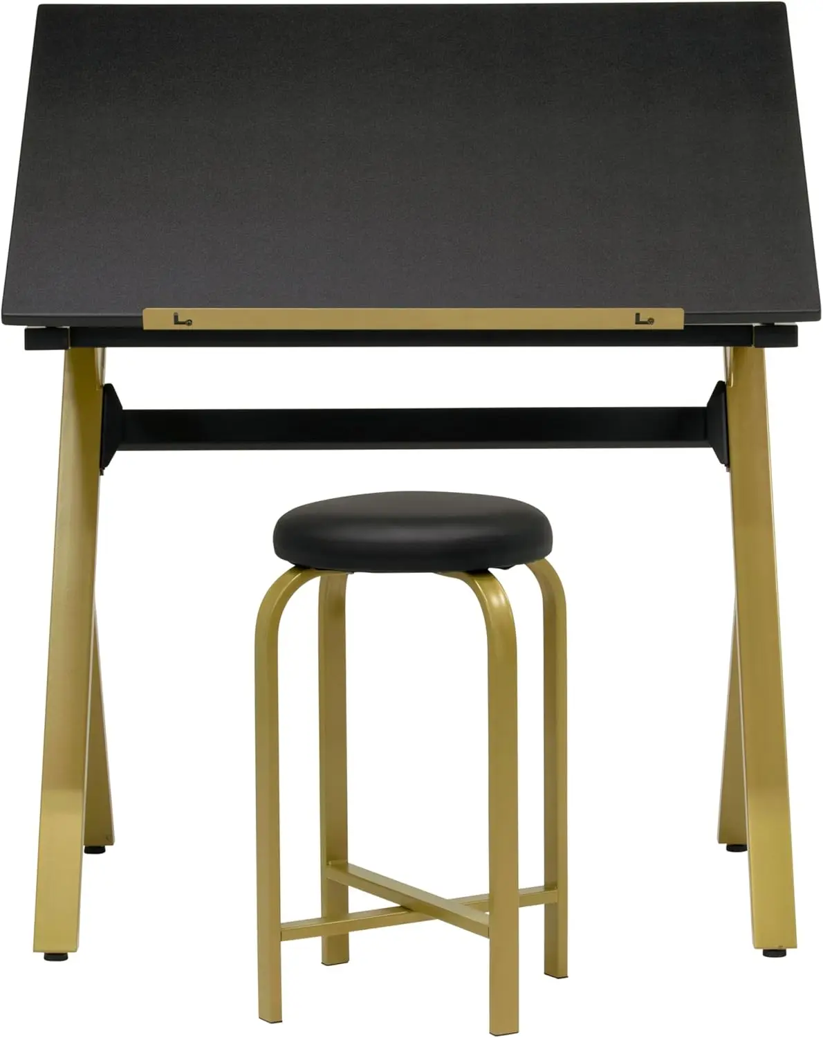 Stellar 36"" Wide Craft/Drawing Table With Adjustable Top And Padded Stool Set, Gold/Black