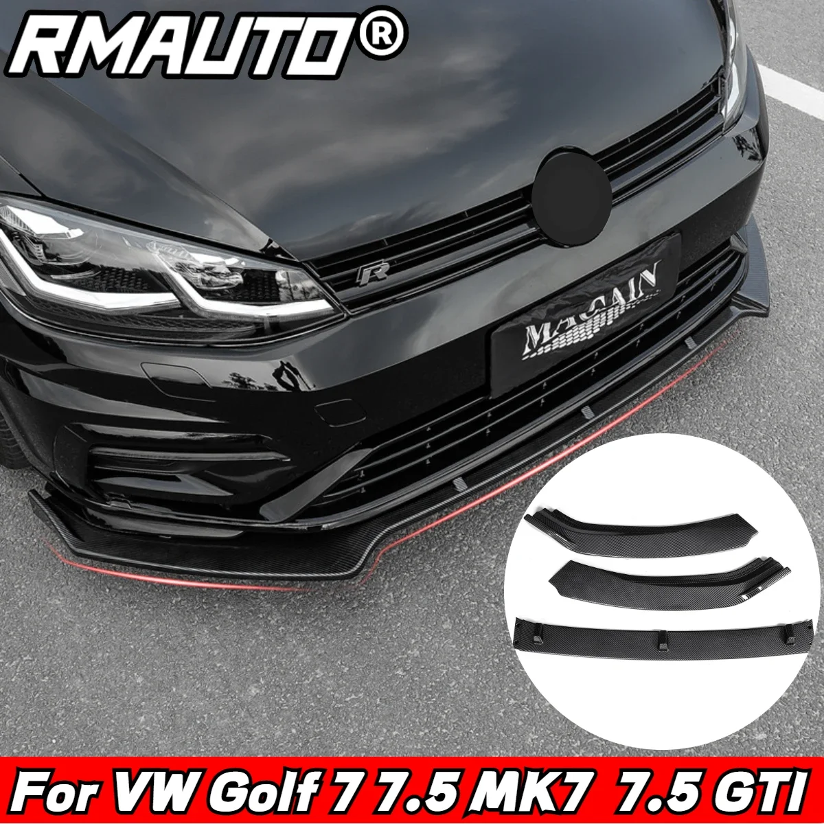 

RMAUTO Carbon Fiber Car Front Bumper Splitter Lip Diffuser Protector Guard For Volkswagen VW Golf MK7 7.5 GTI 2014-2020 Body Kit