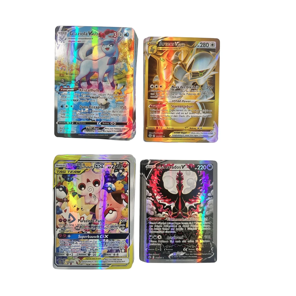 54-200 قطعة بطاقات البوكيمون النادرة PTCG ثلاثية الأبعاد أنيمي أرواق لعب VMAX GX V VSTAR Ex الإنجليزية/الكورية/الفرنسية/الإسبانية/الألمانية للأطفال هدية